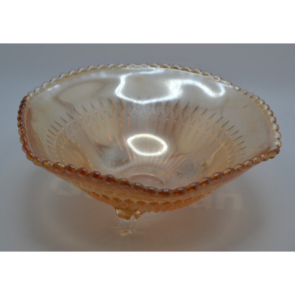 Jeanette Marigold 3-Legged Carnival Depression Glass Dish Bowl Vintage
